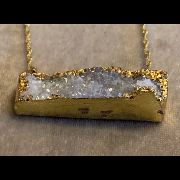 Druzy Titanium Coated Side Bar Pendant & Necklace - Picture 9 of 10